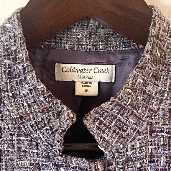Coldwater Creek Purple Tweed Bouclé Chef Collar Blazer Jacket Size 16 Shaped Fit - Picture 3 of 13